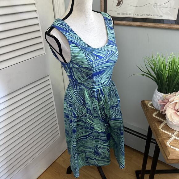 PLENTY TRACY REESE Womens 4 Blue Green Abstract Fit Flare Mini Summer Party - Picture 3 of 10